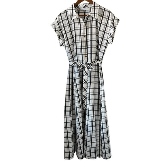 Calvin Klein Dresses & Skirts - Calvin Klein NEW Gauze Windowpane Short Sleeve Shirtdress Size 10